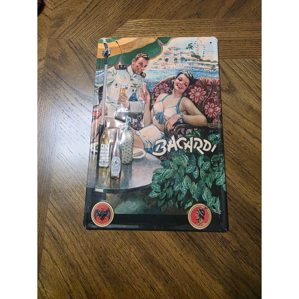 Bacardi Vintage Style Embossed Tin Sign Handmade in Berlin Metal Bar Decor Sign